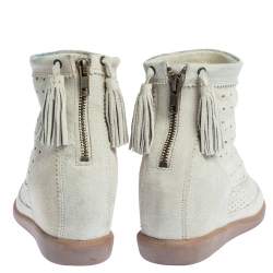 Pre Owned Isabel Marant Cream Perforated Suede Basley Ankle Boots Size 39