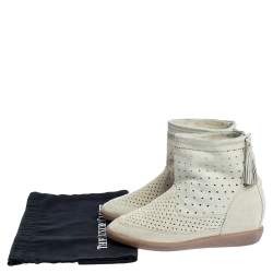 Pre Owned Isabel Marant Cream Perforated Suede Basley Ankle Boots Size 39