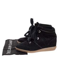 Pre Owned Isabel Marant Black Suede Bobby Lace Up Wedge Sneakers Size 36