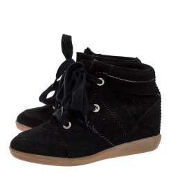 Pre Owned Isabel Marant Black Suede Bobby Lace Up Wedge Sneakers Size 36