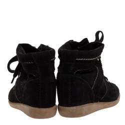 Pre Owned Isabel Marant Black Suede Bobby Lace Up Wedge Sneakers Size 36