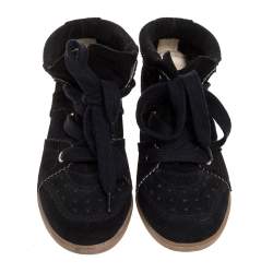 Pre Owned Isabel Marant Black Suede Bobby Lace Up Wedge Sneakers Size 36