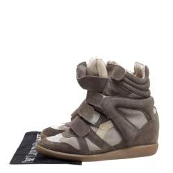Pre Owned Isabel Marant Grey Suede And Leather Bekett Wedge High Top Sneakers Size 38