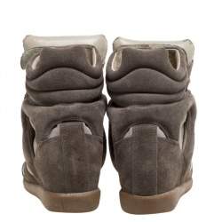 Pre Owned Isabel Marant Grey Suede And Leather Bekett Wedge High Top Sneakers Size 38