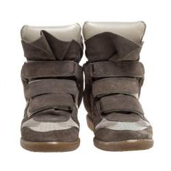 Pre Owned Isabel Marant Grey Suede And Leather Bekett Wedge High Top Sneakers Size 38