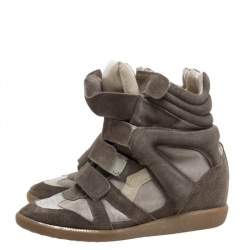 Pre Owned Isabel Marant Grey Suede And Leather Bekett Wedge High Top Sneakers Size 38