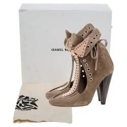 Pre Owned Isabel Marant Khaki Brown Suede Milla Bow Tie Loafer Ankle Boots Size 38