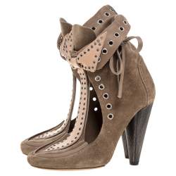 Pre Owned Isabel Marant Khaki Brown Suede Milla Bow Tie Loafer Ankle Boots Size 38