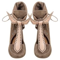 Pre Owned Isabel Marant Khaki Brown Suede Milla Bow Tie Loafer Ankle Boots Size 38