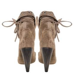 Pre Owned Isabel Marant Khaki Brown Suede Milla Bow Tie Loafer Ankle Boots Size 38