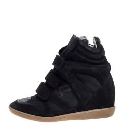 Pre Owned Isabel Marant Black Suede Leather Bekett Wedge High Top Sneakers Size 39