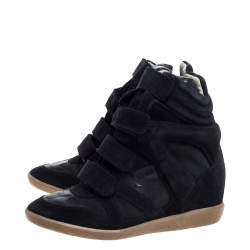 Pre Owned Isabel Marant Black Suede Leather Bekett Wedge High Top Sneakers Size 39