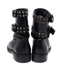 Pre Owned Isabel Marant Black Leather Teylon  Studded Ankle Boots Size 35
