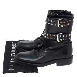 Pre Owned Isabel Marant Black Leather Teylon  Studded Ankle Boots Size 35