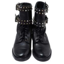 Pre Owned Isabel Marant Black Leather Teylon  Studded Ankle Boots Size 35