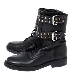 Pre Owned Isabel Marant Black Leather Teylon  Studded Ankle Boots Size 35