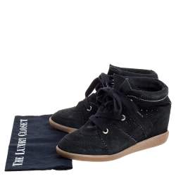 Pre Owned Isabel Marant Black Suede Bobby Lace Up Wedge Sneakers Size 40
