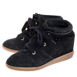 Pre Owned Isabel Marant Black Suede Bobby Lace Up Wedge Sneakers Size 40