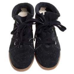Pre Owned Isabel Marant Black Suede Bobby Lace Up Wedge Sneakers Size 40