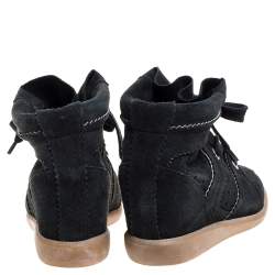 Pre Owned Isabel Marant Black Suede Bobby Lace Up Wedge Sneakers Size 40