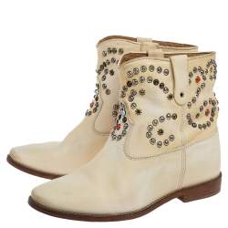 Pre Owned Isabel Marant Cream Studded Leather Boots Size 39