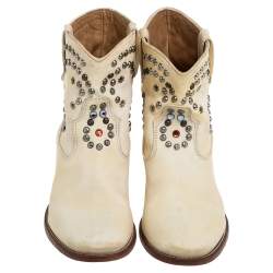 Pre Owned Isabel Marant Cream Studded Leather Boots Size 39