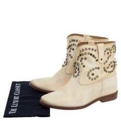 Pre Owned Isabel Marant Cream Studded Leather Boots Size 39