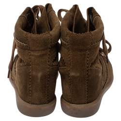 Pre Owned Isabel Marant Brown Suede Leather Bobby Wedge Lace Up Sneakers Size 40