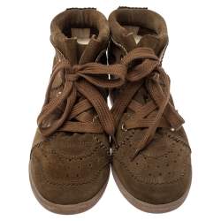 Pre Owned Isabel Marant Brown Suede Leather Bobby Wedge Lace Up Sneakers Size 40