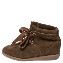Pre Owned Isabel Marant Brown Suede Leather Bobby Wedge Lace Up Sneakers Size 40
