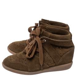 Pre Owned Isabel Marant Brown Suede Leather Bobby Wedge Lace Up Sneakers Size 40