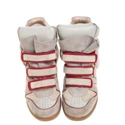Pre Owned Isabel Marant Grey Suede Leather Bekett Wedge High Top Sneaker Size 40