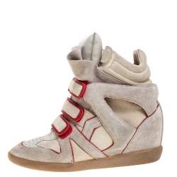 Pre Owned Isabel Marant Grey Suede Leather Bekett Wedge High Top Sneaker Size 40