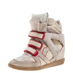 Pre Owned Isabel Marant Grey Suede Leather Bekett Wedge High Top Sneaker Size 40