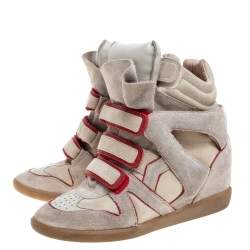 Pre Owned Isabel Marant Grey Suede Leather Bekett Wedge High Top Sneaker Size 40