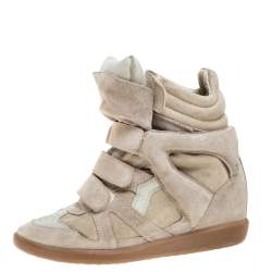 Pre Owned Isabel Marant Beige Suede Leather Bekett Wedge High Top Sneaker Size 38
