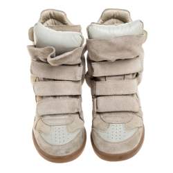 Pre Owned Isabel Marant Beige Suede Leather Bekett Wedge High Top Sneaker Size 38