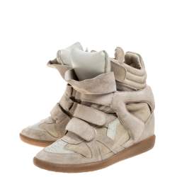 Pre Owned Isabel Marant Beige Suede Leather Bekett Wedge High Top Sneaker Size 38