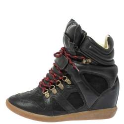 Pre Owned Isabel Marant Black Suede Leather Bekett Wedge High Top Sneakers Size 38