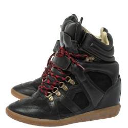 Pre Owned Isabel Marant Black Suede Leather Bekett Wedge High Top Sneakers Size 38