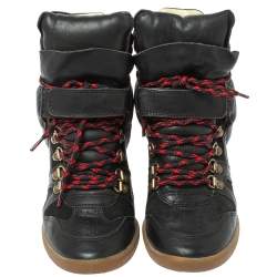 Pre Owned Isabel Marant Black Suede Leather Bekett Wedge High Top Sneakers Size 38