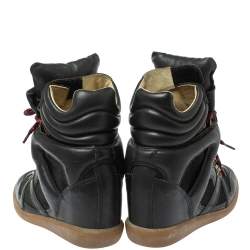 Pre Owned Isabel Marant Black Suede Leather Bekett Wedge High Top Sneakers Size 38