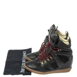 Pre Owned Isabel Marant Black Suede Leather Bekett Wedge High Top Sneakers Size 38