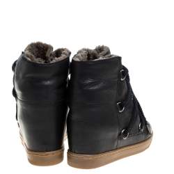 Pre Owned Isabel Marant Black Suede And Leather Nowels Wedge High Top Sneakers Size 38
