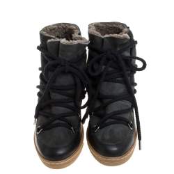 Pre Owned Isabel Marant Black Suede And Leather Nowels Wedge High Top Sneakers Size 38