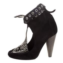 Isabel Marant Black Suede Mossa Studded Cutout Ankle Boots Size 36