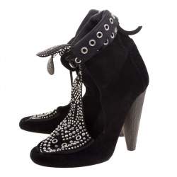 Isabel Marant Black Suede Mossa Studded Cutout Ankle Boots Size 36