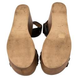 Pre Owned Isabel Marant Black Leather and Jute Zia Wooden Wedge Ankle Strap Sandals Size 37