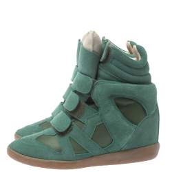 Pre Owned Isabel Marant Green Suede And Leather Bekett Wedge High Top Sneakers Size 37