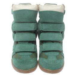 Pre Owned Isabel Marant Green Suede And Leather Bekett Wedge High Top Sneakers Size 37